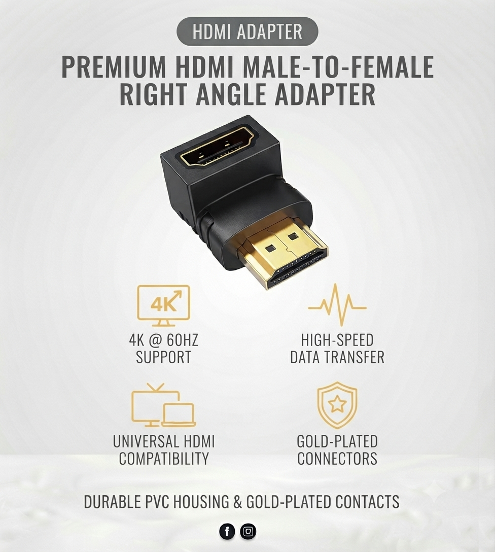 HDMI L TYPE FEMALE TO MALE CONNECTOR