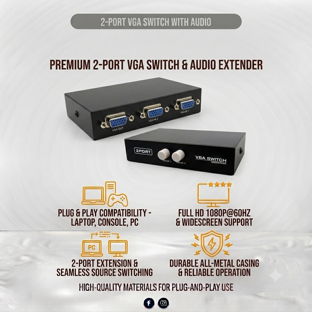 VGA Switch 1×2 | 2 Port VGA Video Switch