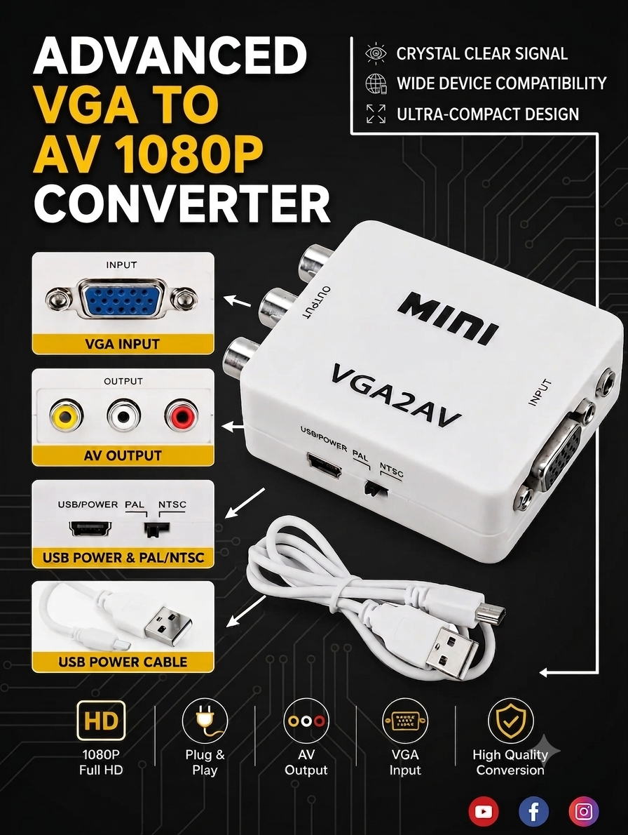 VGA to AV 1080P Video Converter