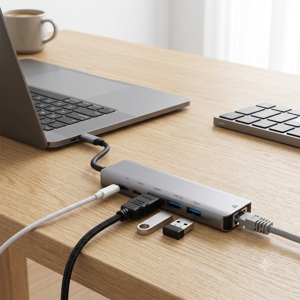 NICOL 6 in1 Ultra Slim Multiport Type C Hub to 1xUSB 3.0 & 3xUSB 2.0 Ports | Data Transfer Speed Upto 5GBPS,Universally Compatible with All USB,PC,Speaker,Laptop