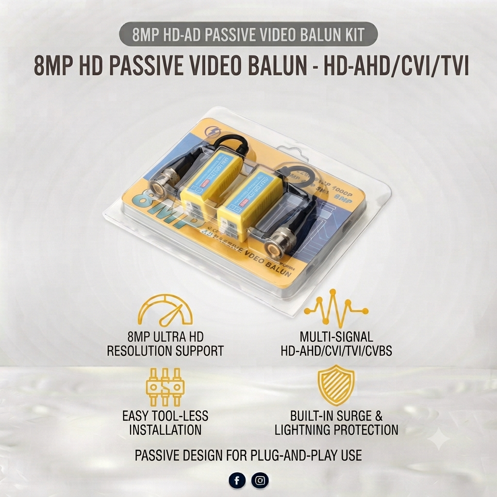 8MP (PVA) 3-in-1 Video Power Audio Balun over Cat5/6 Connector
