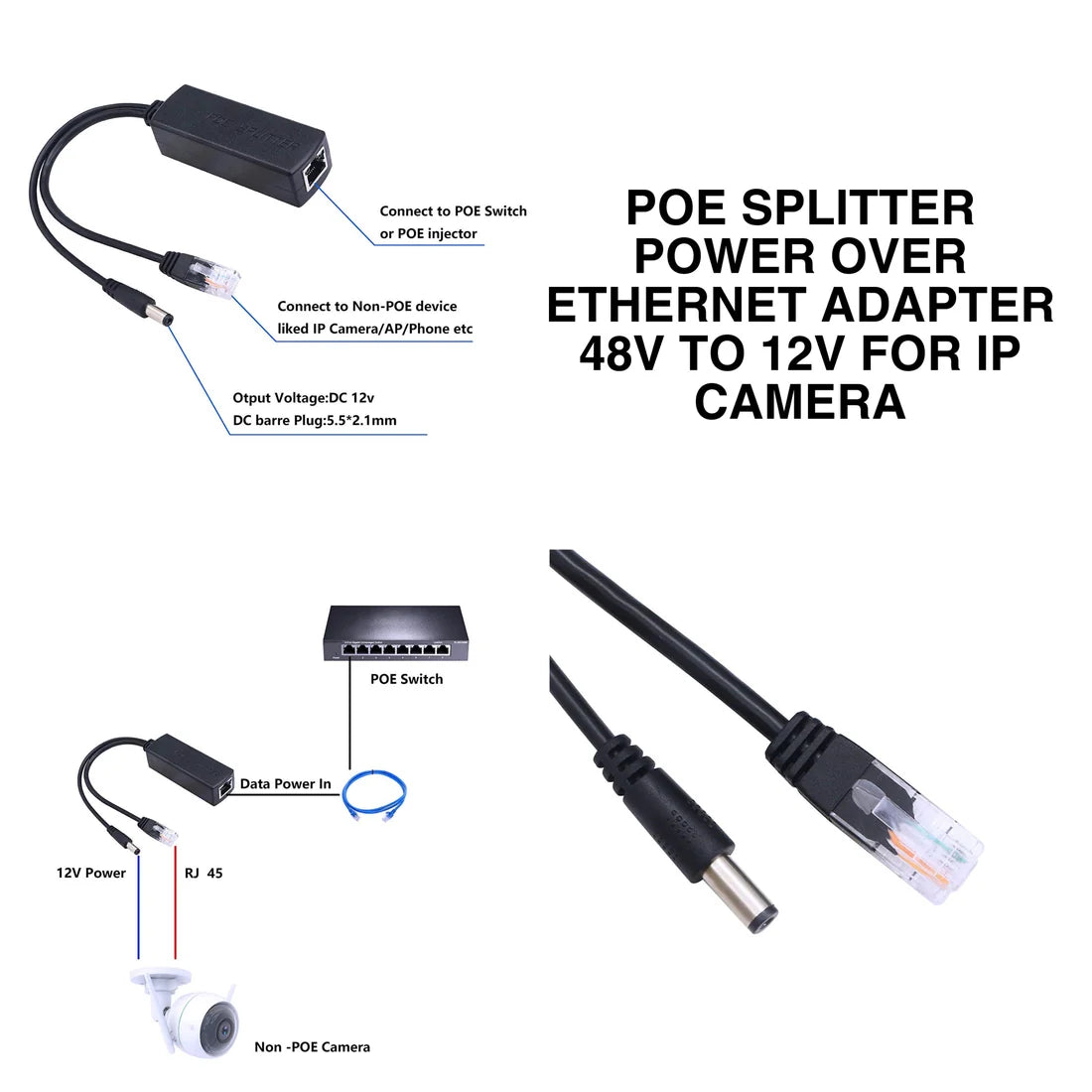 48V To 12V POE SPLITTER CABLE