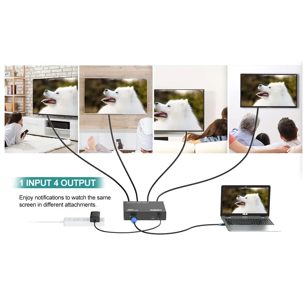 Hdmi Splitter 1x4 | 4K 2K 60Hz| HDMI Switcher Box with IR Wireless Remote Control
